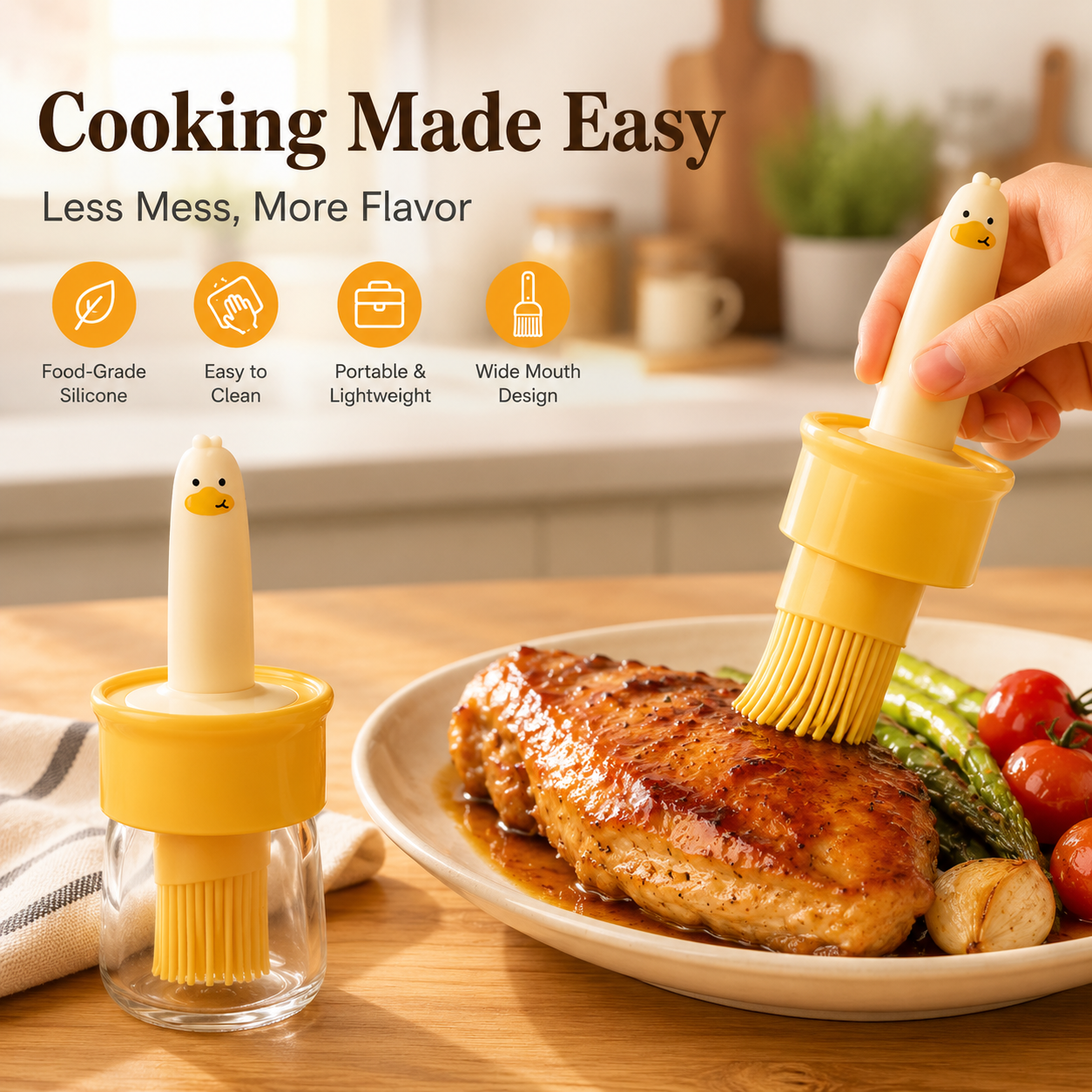 🍳 2 in 1 Glass Oil Bottle Dispenser with Silicone Basting Brush USA Stock 🇺🇸