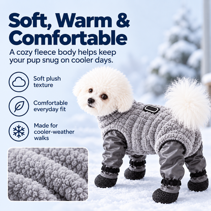 🐾 All-in-One Dog Paw & Leg Protection Suit – Fleece Body, Grip Soles & Leash Ring