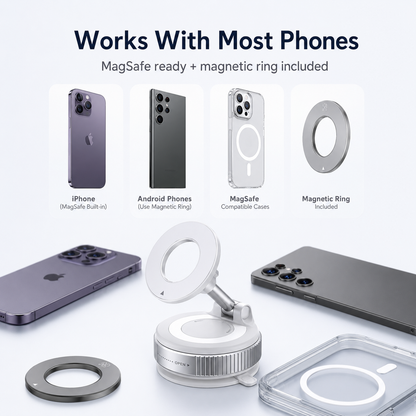 📱 360° Adjustable MagSafe Car Phone Holder for Dashboard & Smooth Surfaces
