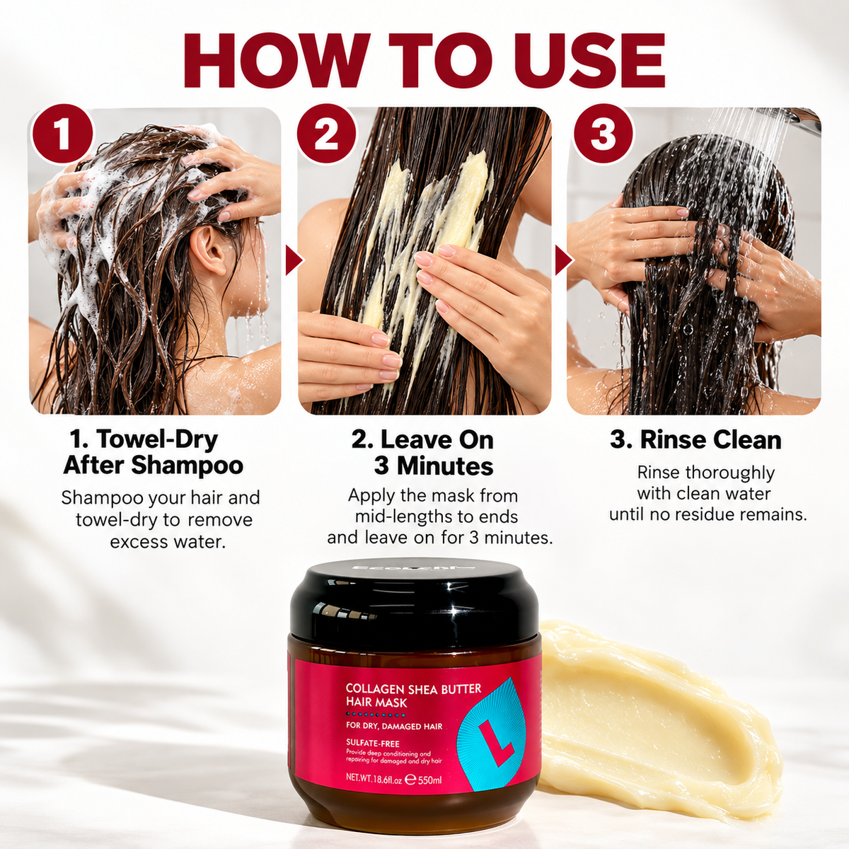 🔥 Collagen Shea Butter Deep Moisture Hair Mask – Smooth, Soften & Revive Dry, Frizzy Hair