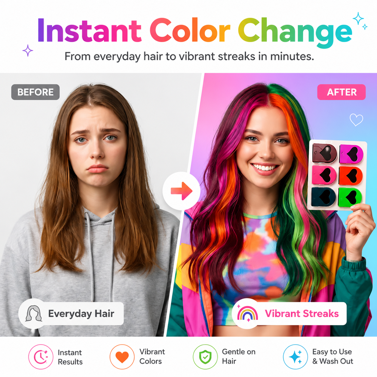 💖 Temporary Hair Chalk Applicators Set for Instant Washable Color 🎨