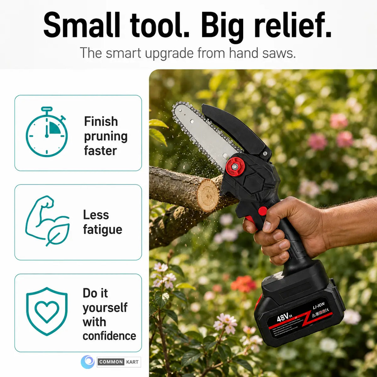 🔥Cordless Mini Chainsaw – Fast One-Hand Cutting for Yard & Garden