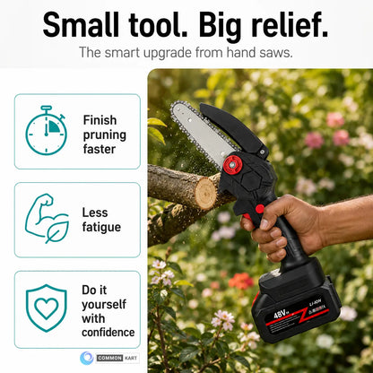 🔥Cordless Mini Chainsaw – Fast One-Hand Cutting for Yard & Garden