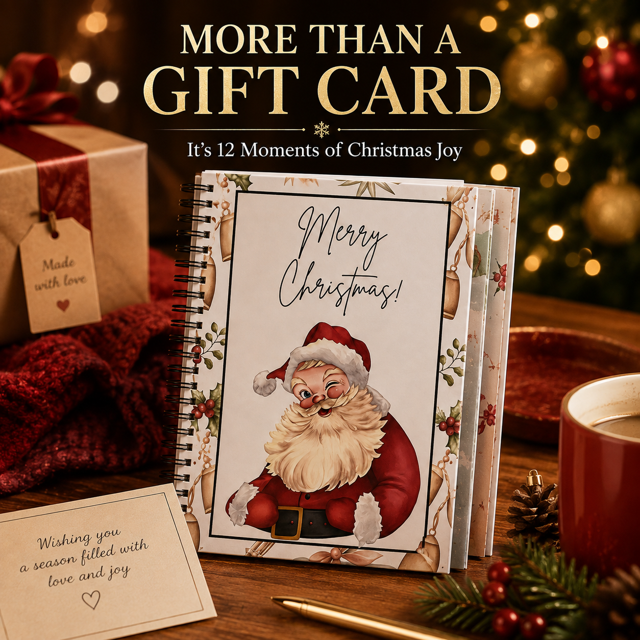 🎄 Spiral-Bound Christmas Gift Card Book with 12 Themed Pages 🎁