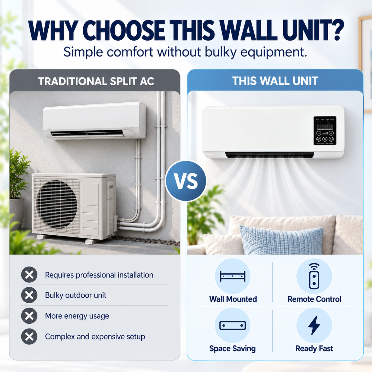 ❄️🔥 2-in-1 Wall-Mounted Cooling & Heaing Unit – Remote Control