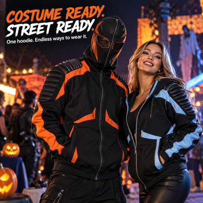 🔥 Full-Face Zip Hoodie – Armor-Inspired Fleece Streetwear with Quilted Shoulders