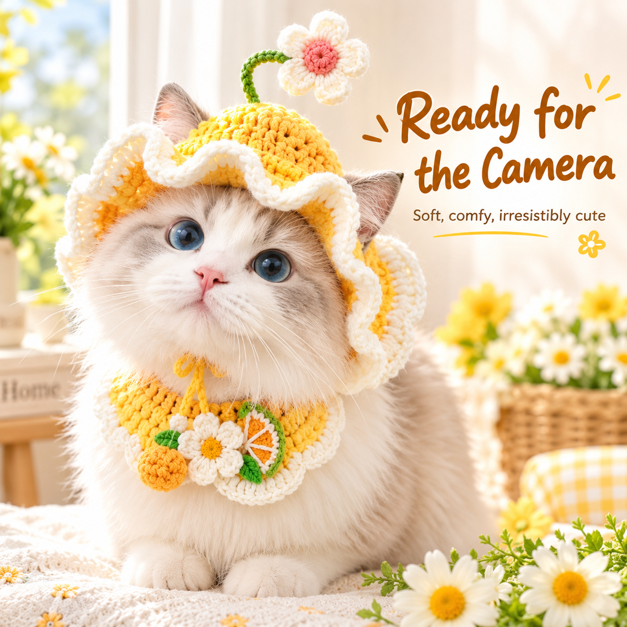 🐾 Handcrafted Crochet Pet Hat & Collar Set – Viral Cute Photo Costume Set ✨