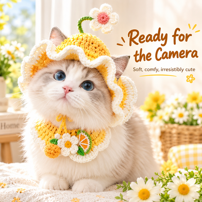 🐾 Handcrafted Crochet Pet Hat & Collar Set – Viral Cute Photo Costume Set ✨