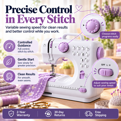 🧵 50% OFF! ✂️ Portable 12-Stitch Electric Household Sewing Machine with Overlock Hem & Speed Control 🧵