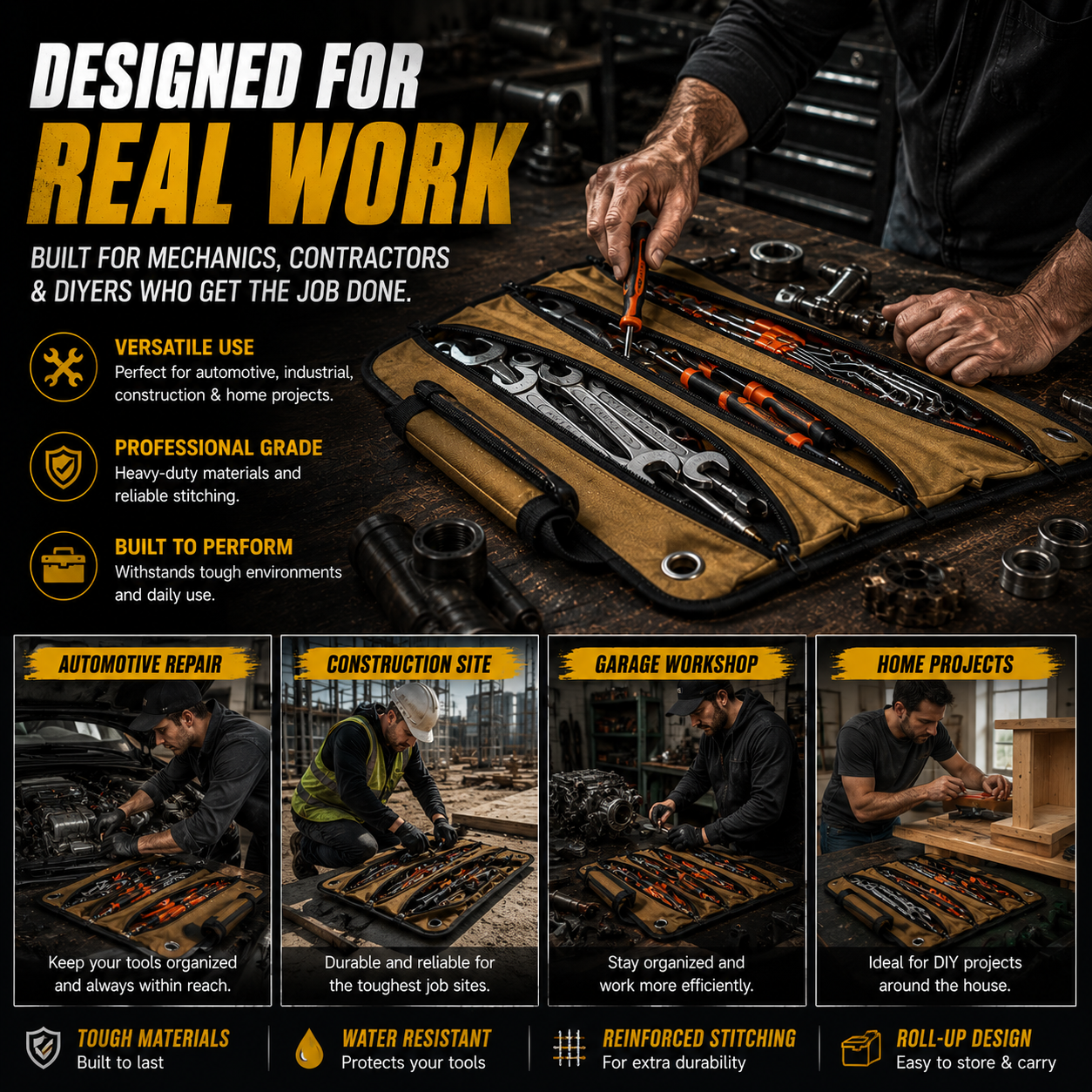 🛠️ Universal Heavy-Duty Roll-Up Tool Bag