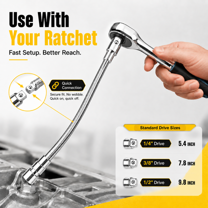 🔧 3-Piece Flexible Socket Extension Set – Reach Tight Bolts Faster