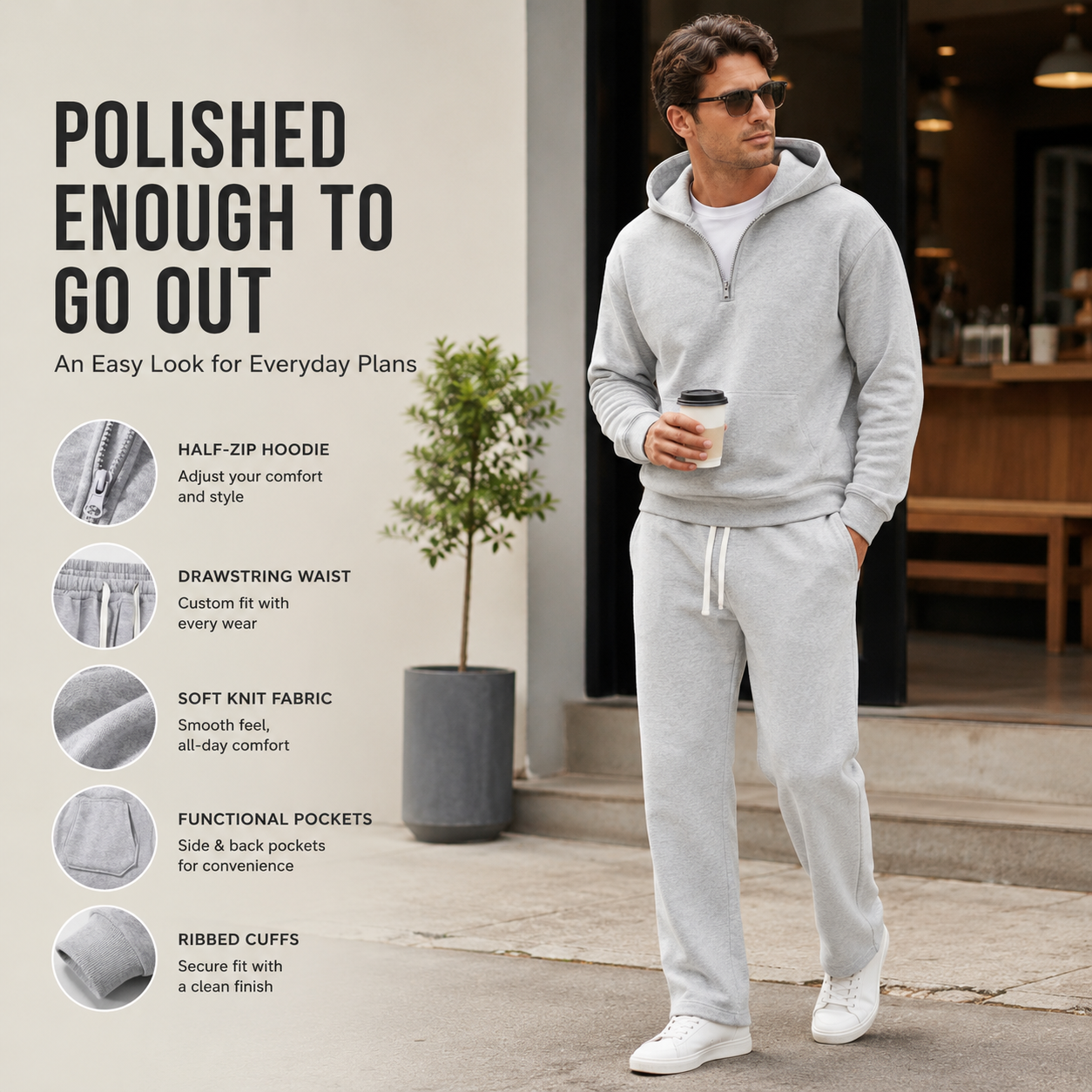🧥 2-Piece Half-Zip Knit Hoodie & Straight-Leg Sweatpants Lounge Set 👖