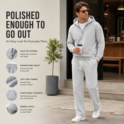 🧥 2-Piece Half-Zip Knit Hoodie & Straight-Leg Sweatpants Lounge Set 👖