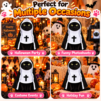 Funny Nun Pet Costume – Hooded Halloween Robe for Cats & Small Dogs, Photo & Party Costume