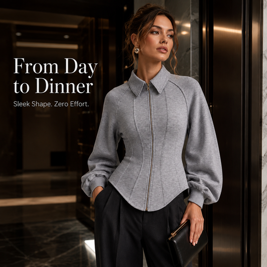 🧥 Womens Sculpted Grey Zip Jacket Corset Paneling Long Sleeve Streetwear Coat ✨