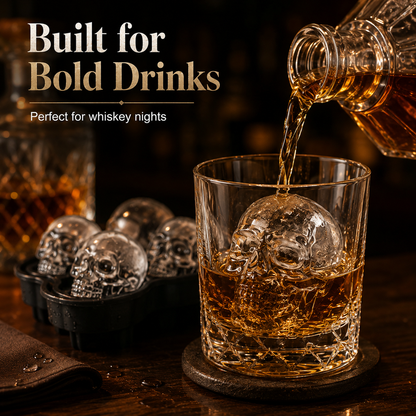 💀 6 Cavity 3D Skull Silicone Ice Cube Mold Tray Whiskey Cocktail Ice Maker 🥃