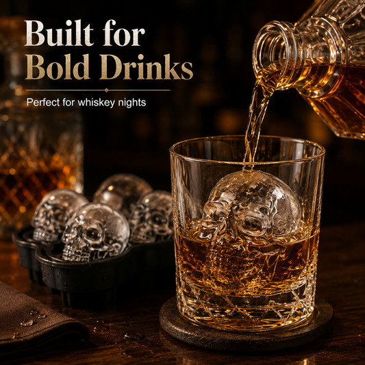 💀 6 Cavity 3D Skull Silicone Ice Cube Mold Tray Whiskey Cocktail Ice Maker 🥃