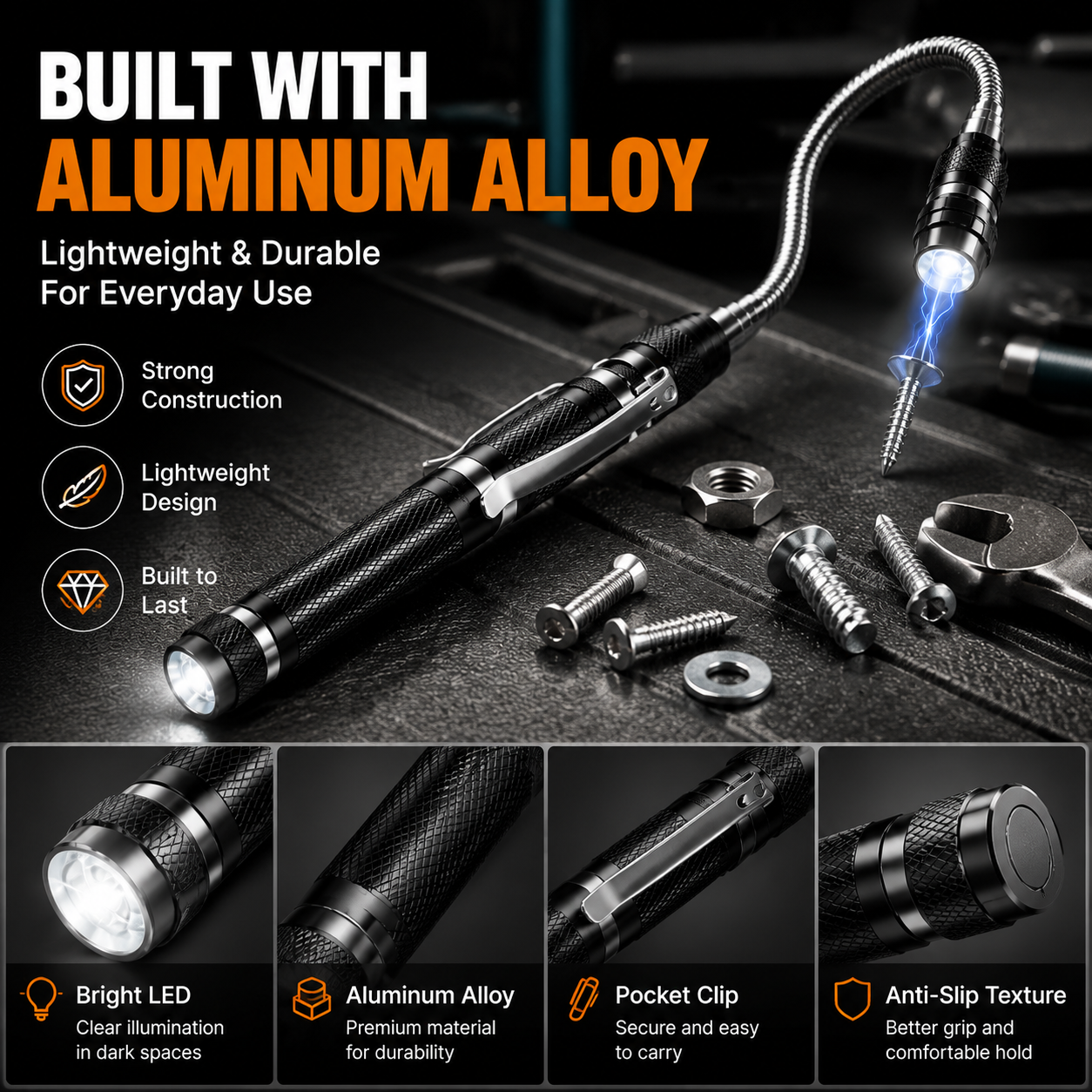🔦 Telescopic Magnetic LED Pickup Tool Flashlight 🧲
