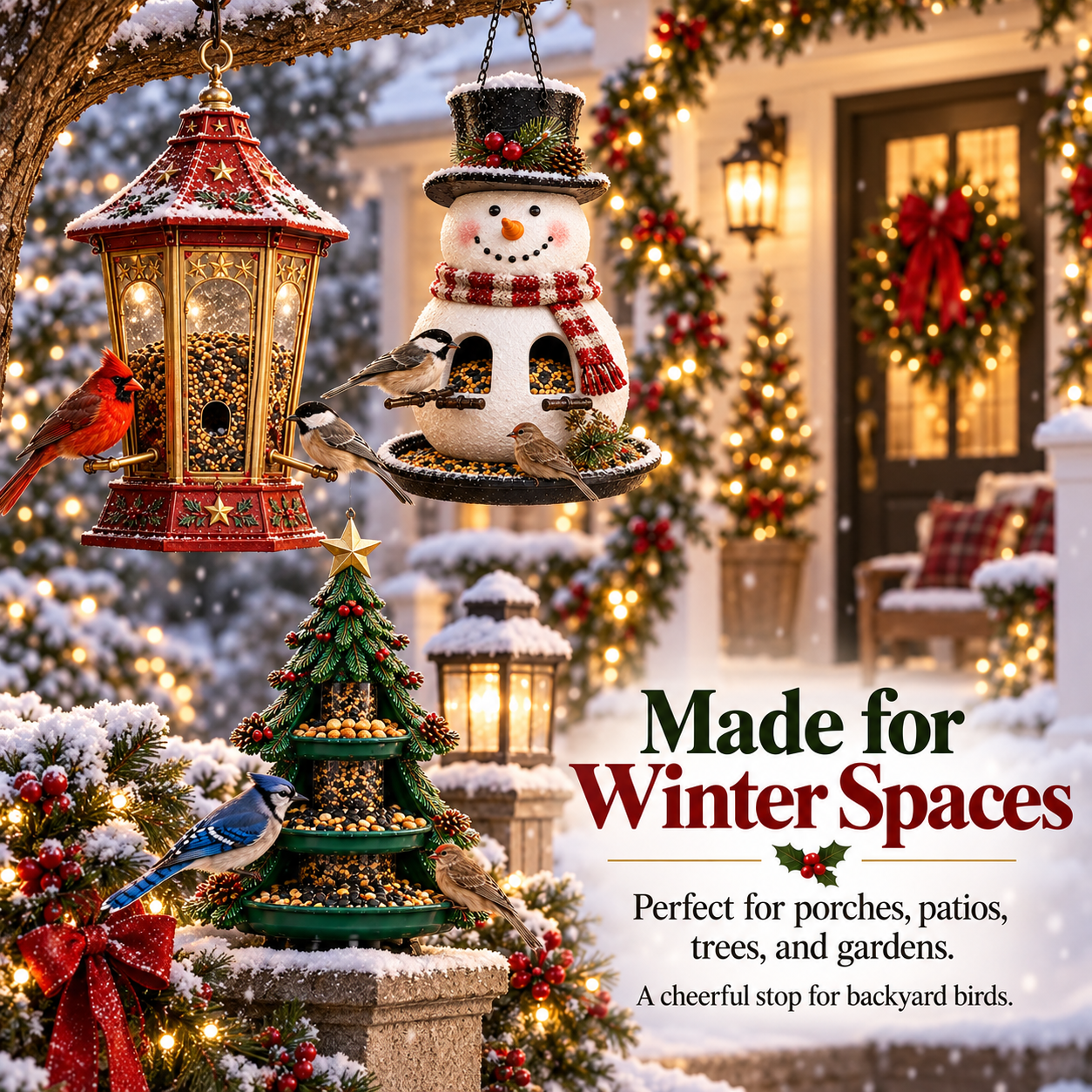 🐦 Festive Holiday Hanging Bird Feeder – All-Weather Winter Garden & Porch Decor 🌲