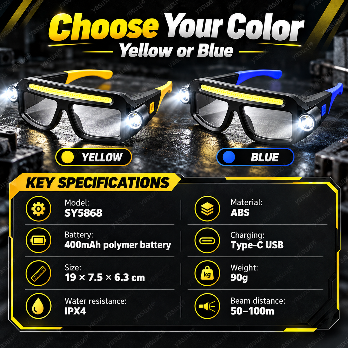 💡 Hands-Free LED Headlamp Glasses - Type-C Rechargeable COB Work Light 🔦