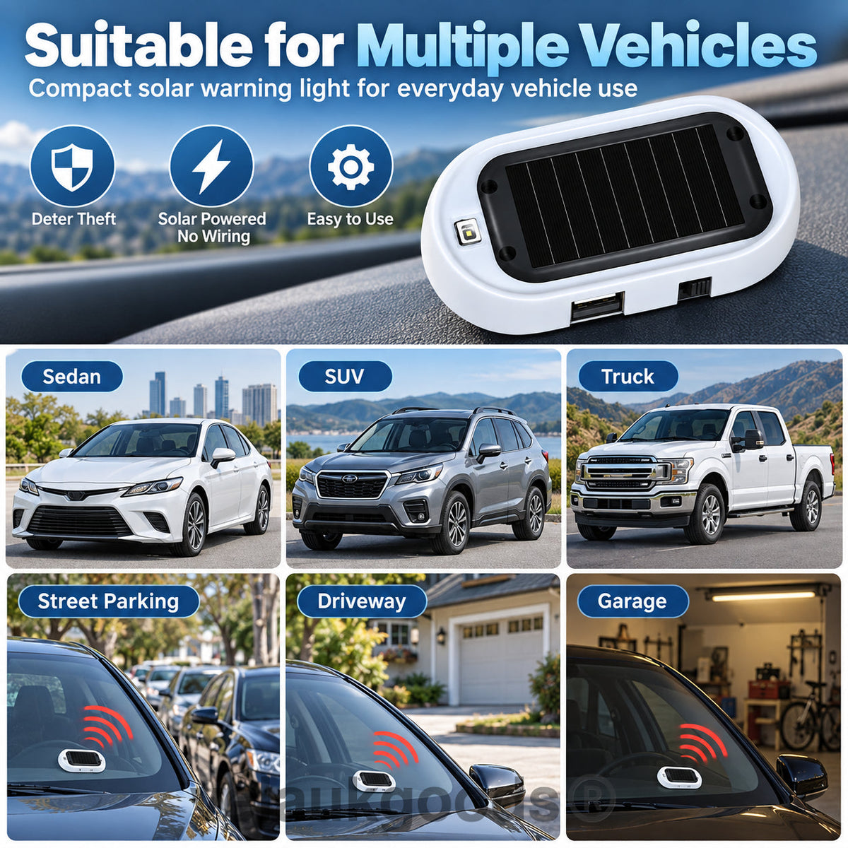 🚗 53% OFF Solar Car Security Warning Light – Wireless Flashing LED Deterrent