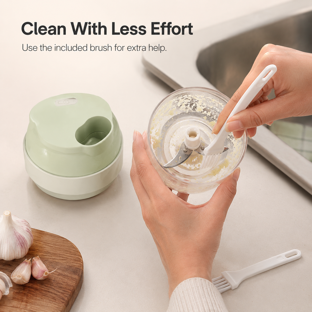 🧄 Handheld Electric Food Processor with Open Feed Chute & Dual Blades 🌶️