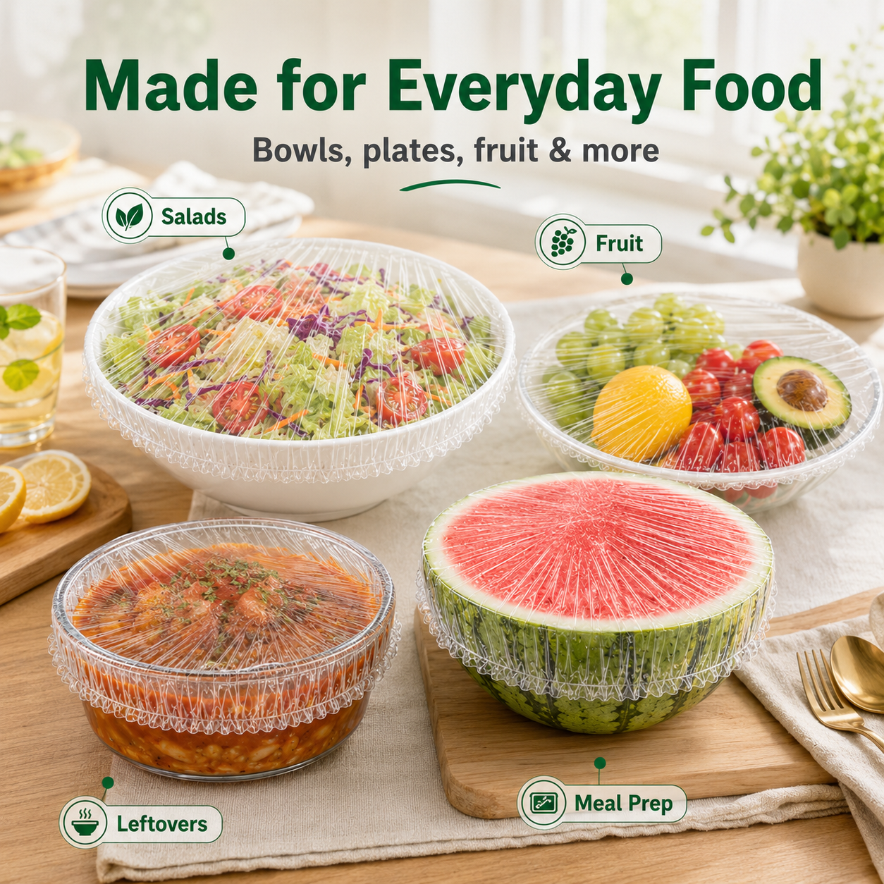 🥗 100Pcs Reusable Elastic Food Storage Covers Set 🍉
