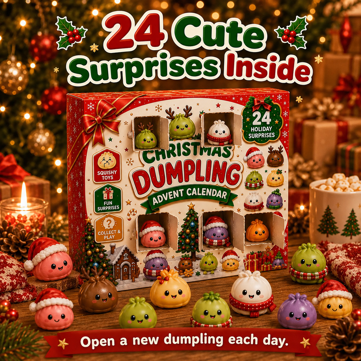 🥟 Christmas Dumpling Squishy Advent Calendar – 24 Days Holiday Toys 🎄