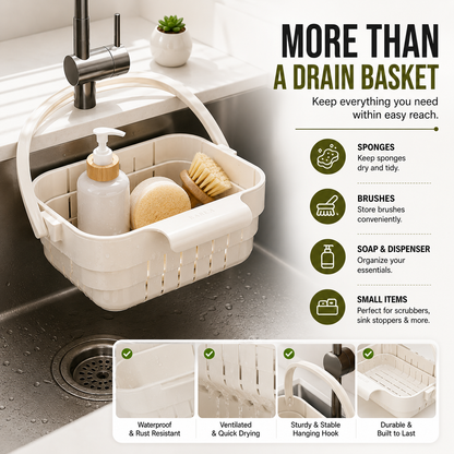 ✨ SpaceFold  Foldable Sink Drain Basket | Hanging Strainer & Organizer 💧