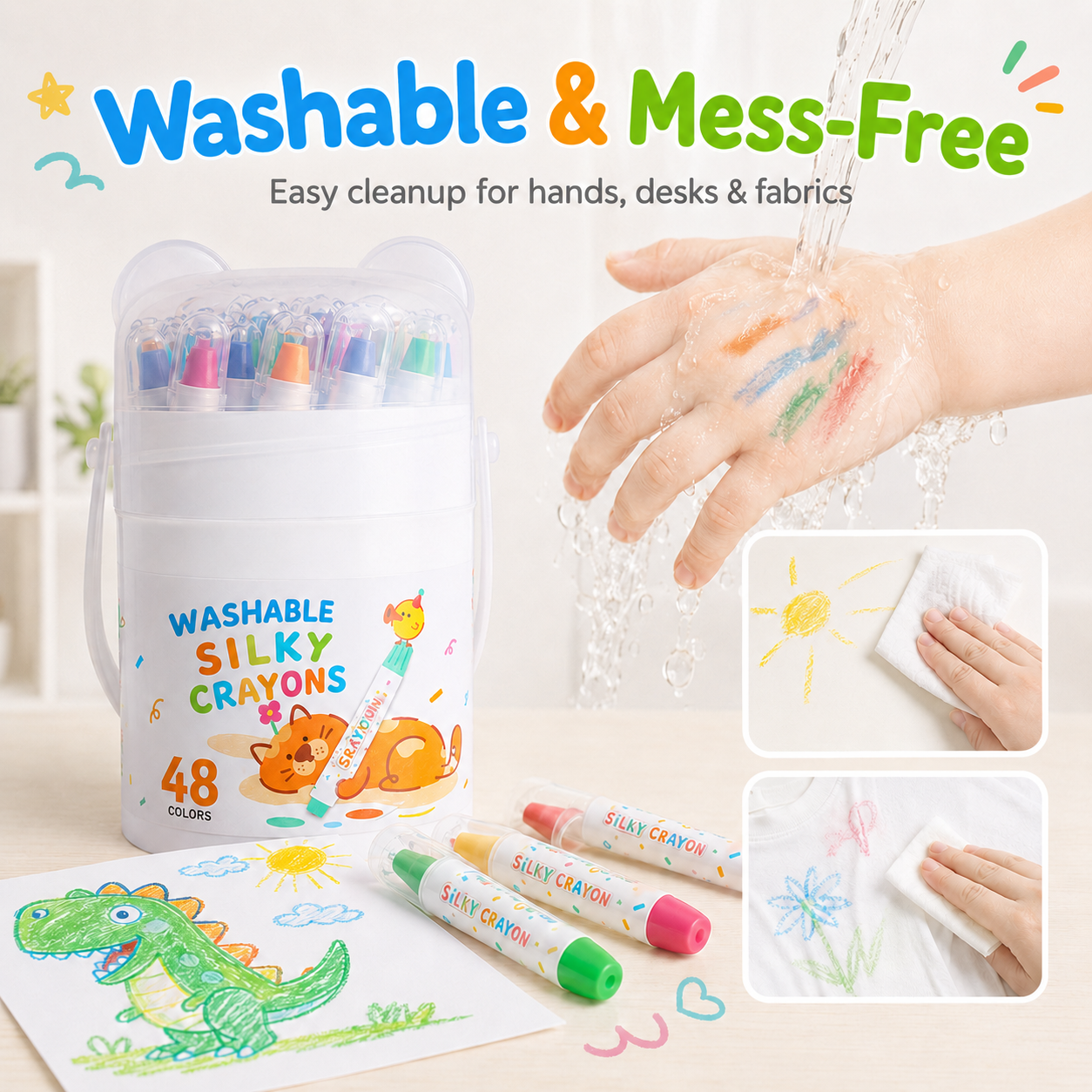 🎨 Washable Twist-Up Silky Crayons for Kids – Mess-Free 3-in-1 Coloring Set