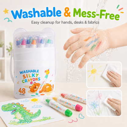 🎨 Washable Twist-Up Silky Crayons for Kids – Mess-Free 3-in-1 Coloring Set