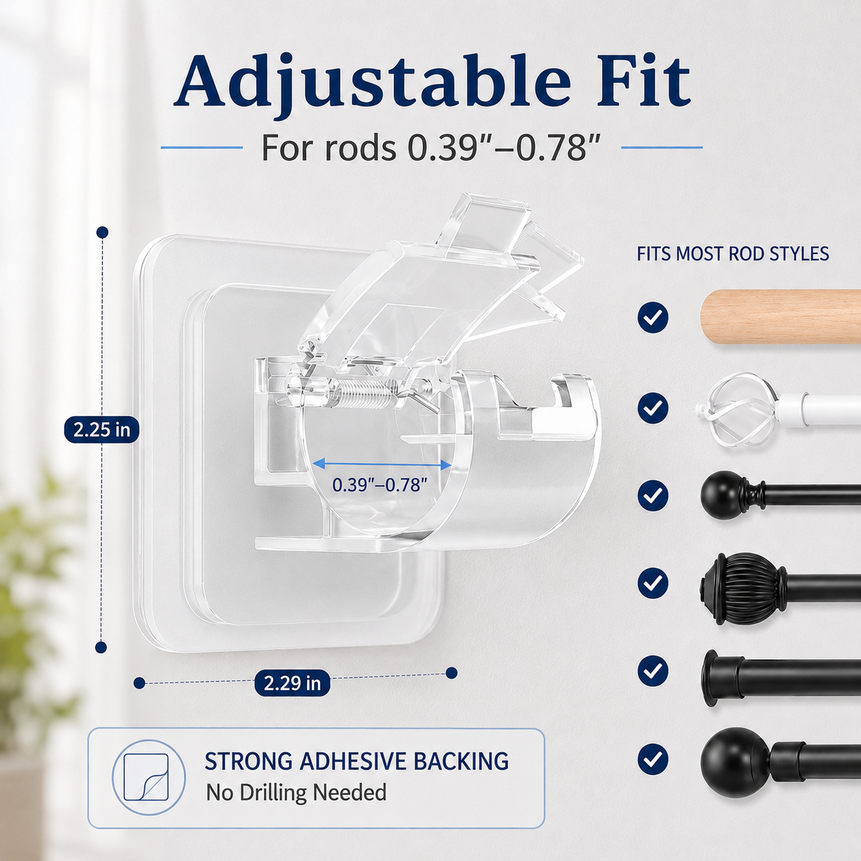 ✨ Clear Adjustable Curtain Rod Brackets – Invisible Wall Holders for Curtains & Home Storage