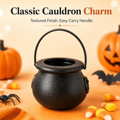 🎃 Mini Black Halloween Cauldron Bucket with Handle Party Favors Candy Holder 🍬