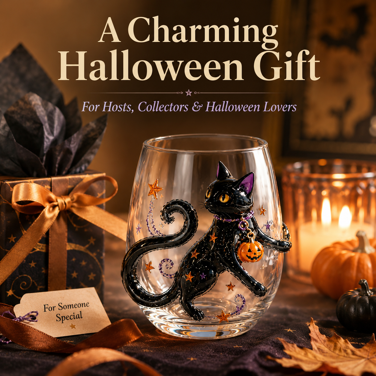 🎃 3D Raised Halloween Stemless Wine Glass 🍷