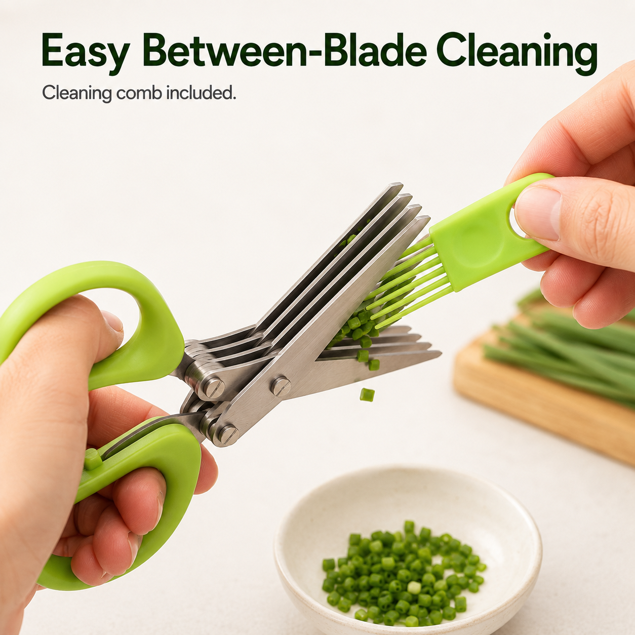 ✂️ 5-Blade Stainless Steel Herb &amp; Scallion Scissors with Cleaning Comb 🌿