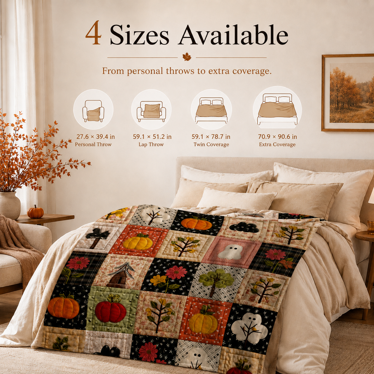 🎃 Halloween Autumn Printed Flannel Throw Blanket for Sofa & Bed 🍂