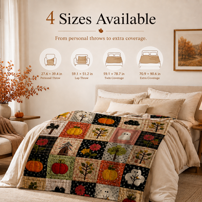 🎃 Halloween Autumn Printed Flannel Throw Blanket for Sofa & Bed 🍂