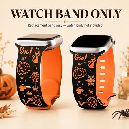 🎃 Halloween Engraved Silicone Watch Band with Butterfly Buckle 👻