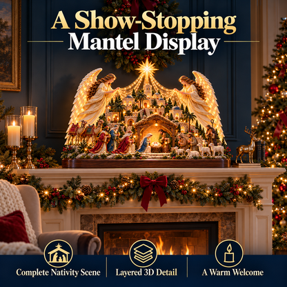 🎄✨ 3D Lighted Angel Nativity Centerpiece – Meaningful Christmas Mantel Decor