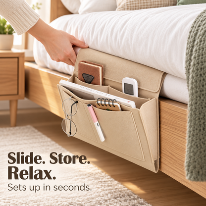 🛏️ Hanging Felt Bedside Caddy Organizer – 5-Pocket Mattress & Sofa Storage ✨