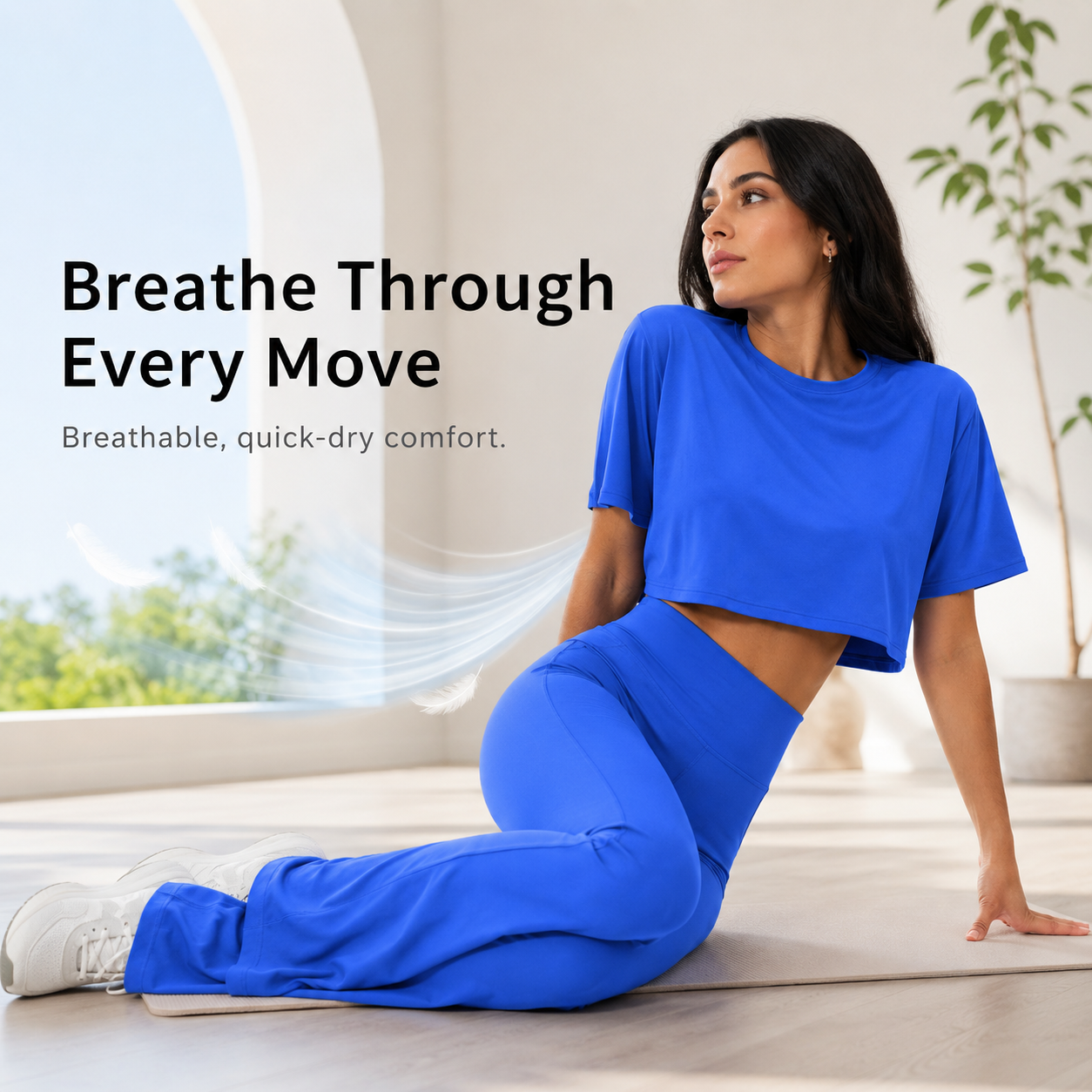 🌸 Women's 2-Piece Activewear Set: Cropped Tee & High-Waisted Flared Pants 🧘‍♀️