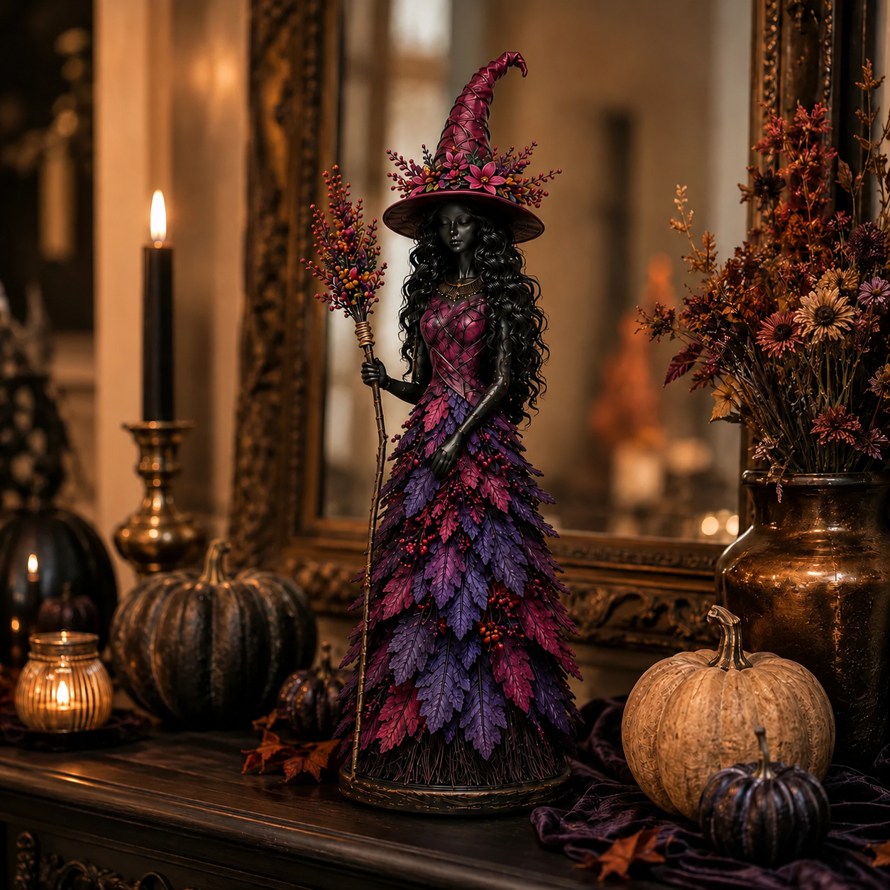 🍂 OOAK Handcrafted Autumn Leaf Magic Witch Figurine 🔮 (Free Shipping on Buy 2)