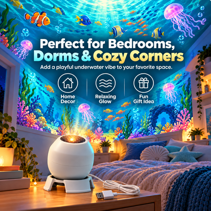 🌊 Ocean Glow Underwater Projection Light – 360° Adjustable USB-Powered Bedroom Mood Projector