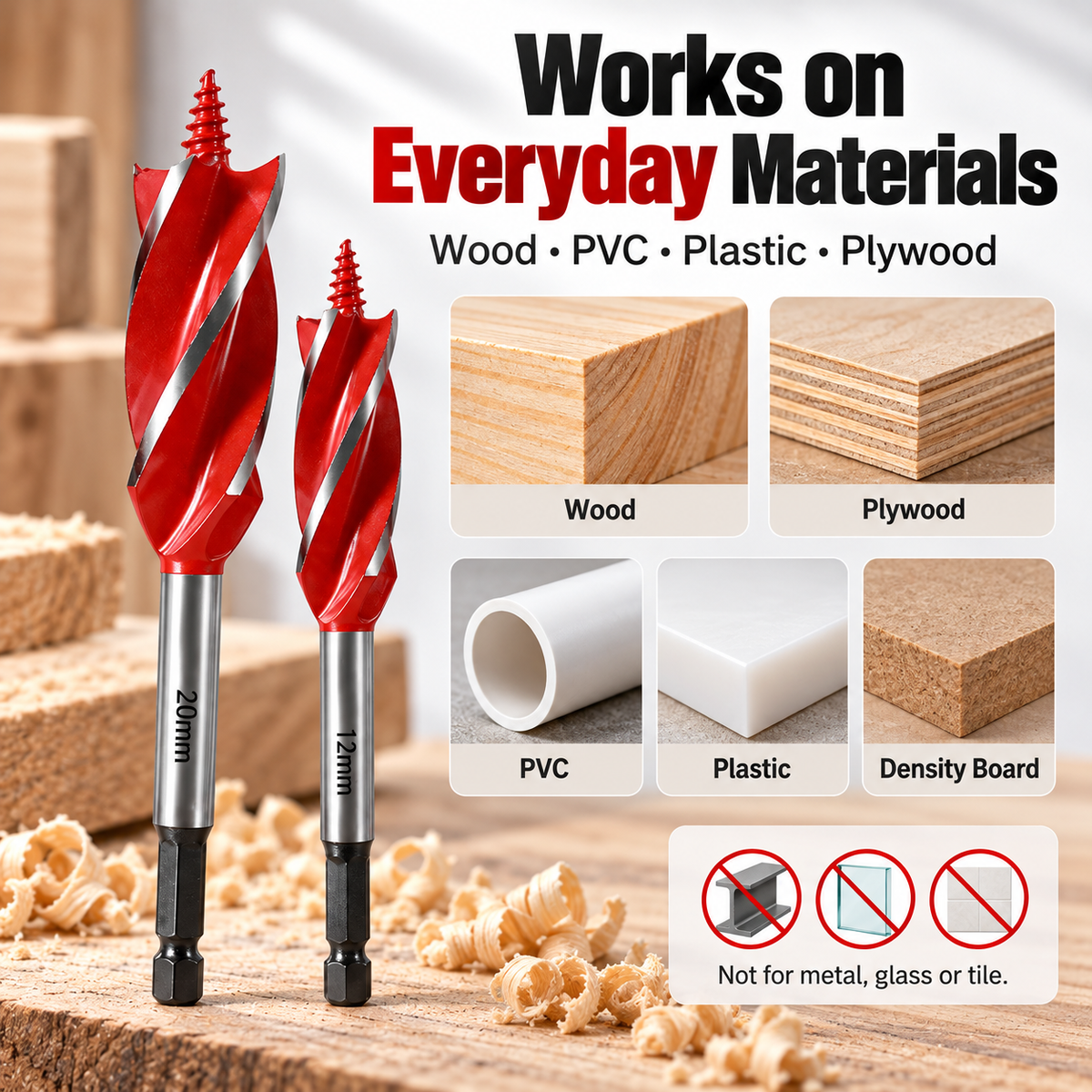 🔨 8-Piece 4-Flute Woodworking Drill Bit Set with Hex Shank 🪵