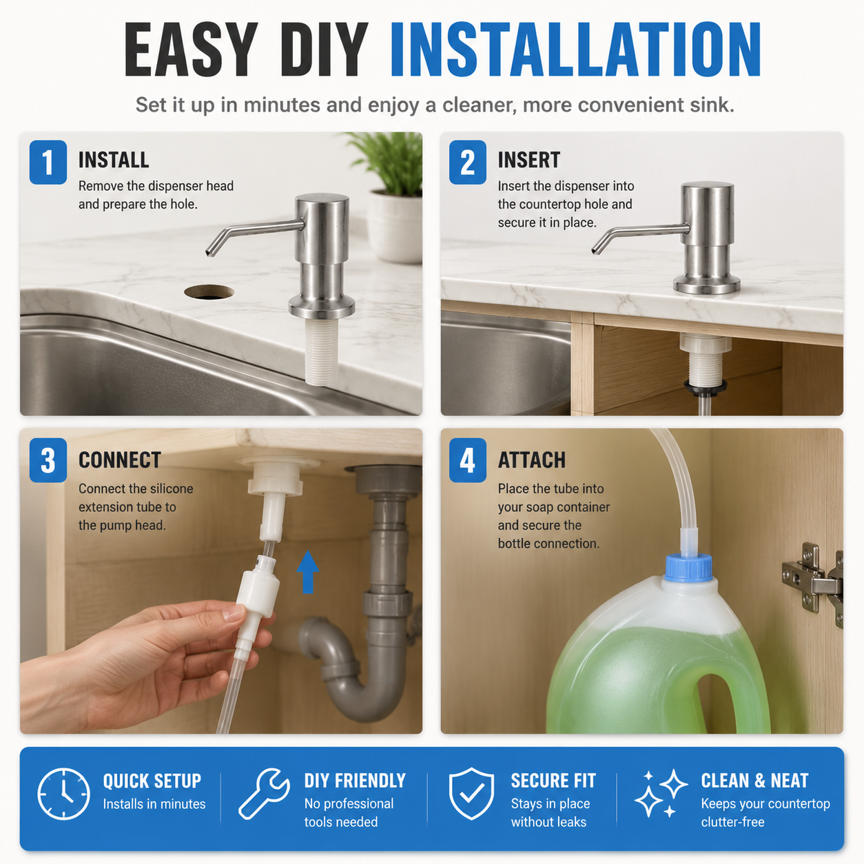 🧽 Built in Kitchen Sink Soap Dispenser Extension Tube Kit with Check Valve 💧