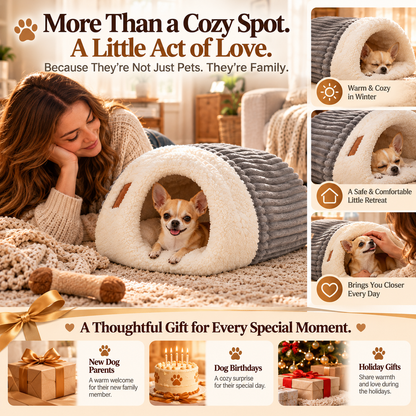 🐾 Cozy Cave Dog Bed – Plush Sherpa Hideaway with Soft Cushion & Non-Slip Bottom