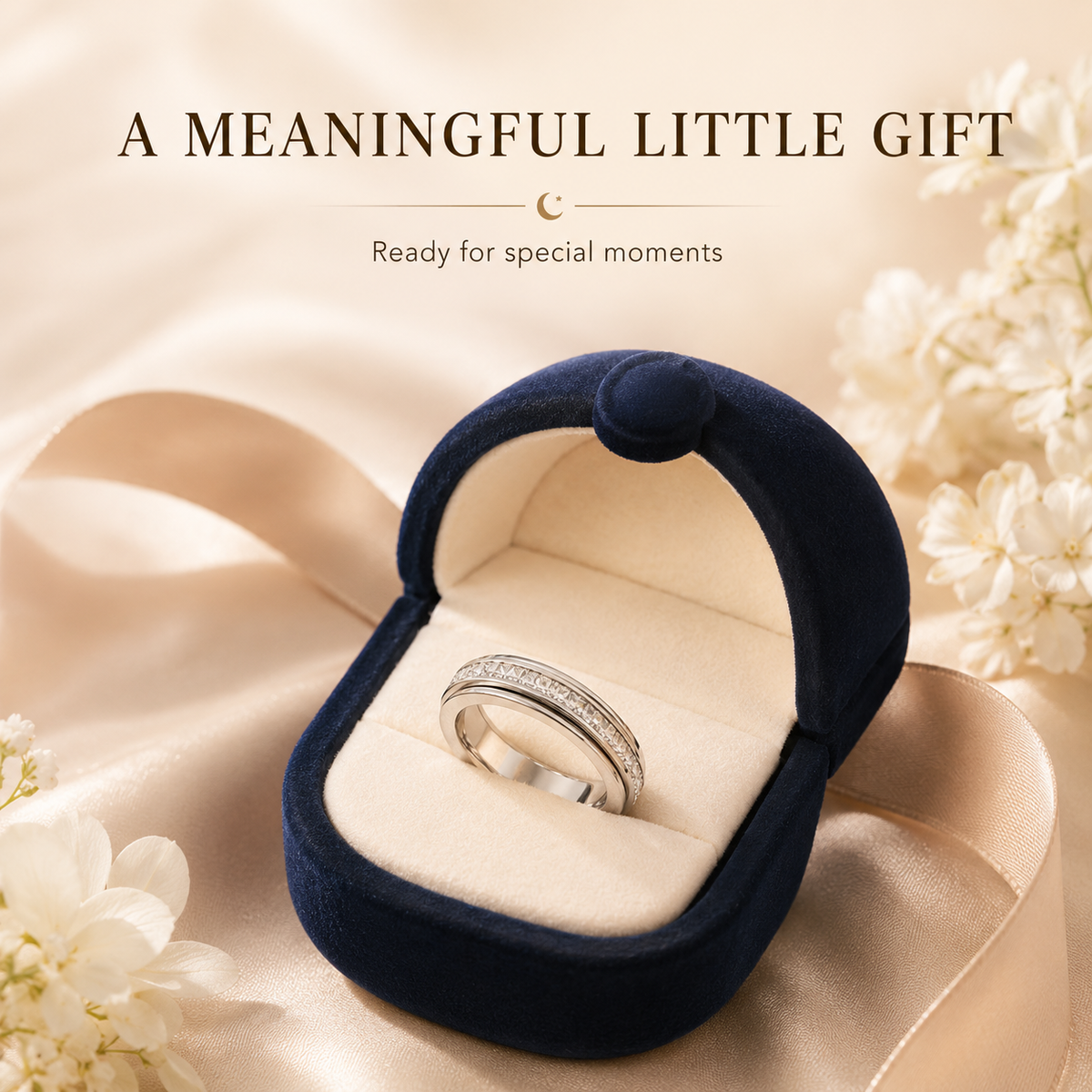 💍 Rotating Anxiety Spinner Ring with Cubic Zirconia & Titanium Steel ✨