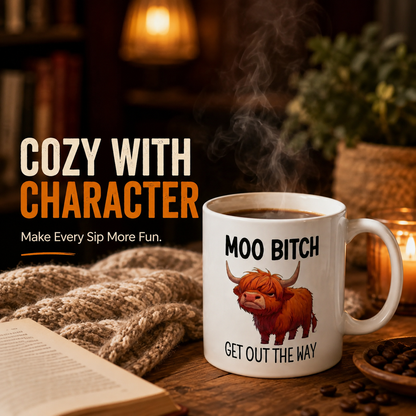 🐮 Sarcastic Highland Cow Coffee Mug – Moo Bitch Novelty Cup ☕