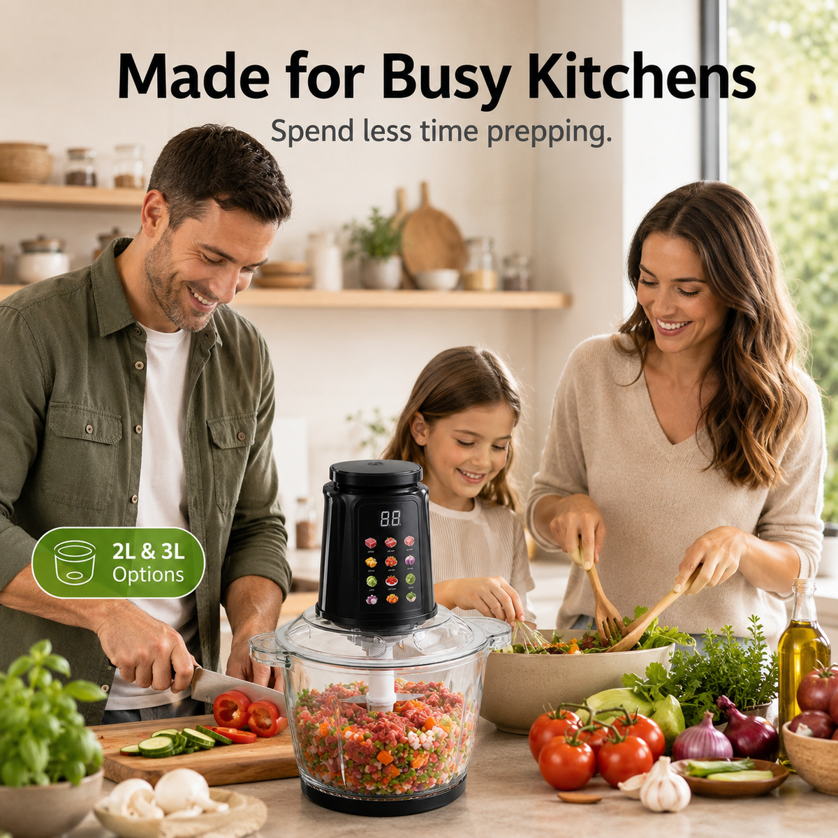 ⚡ Touch-Control Electric Food Processor with Glass Bowl & 6-Layer Blades 🥩