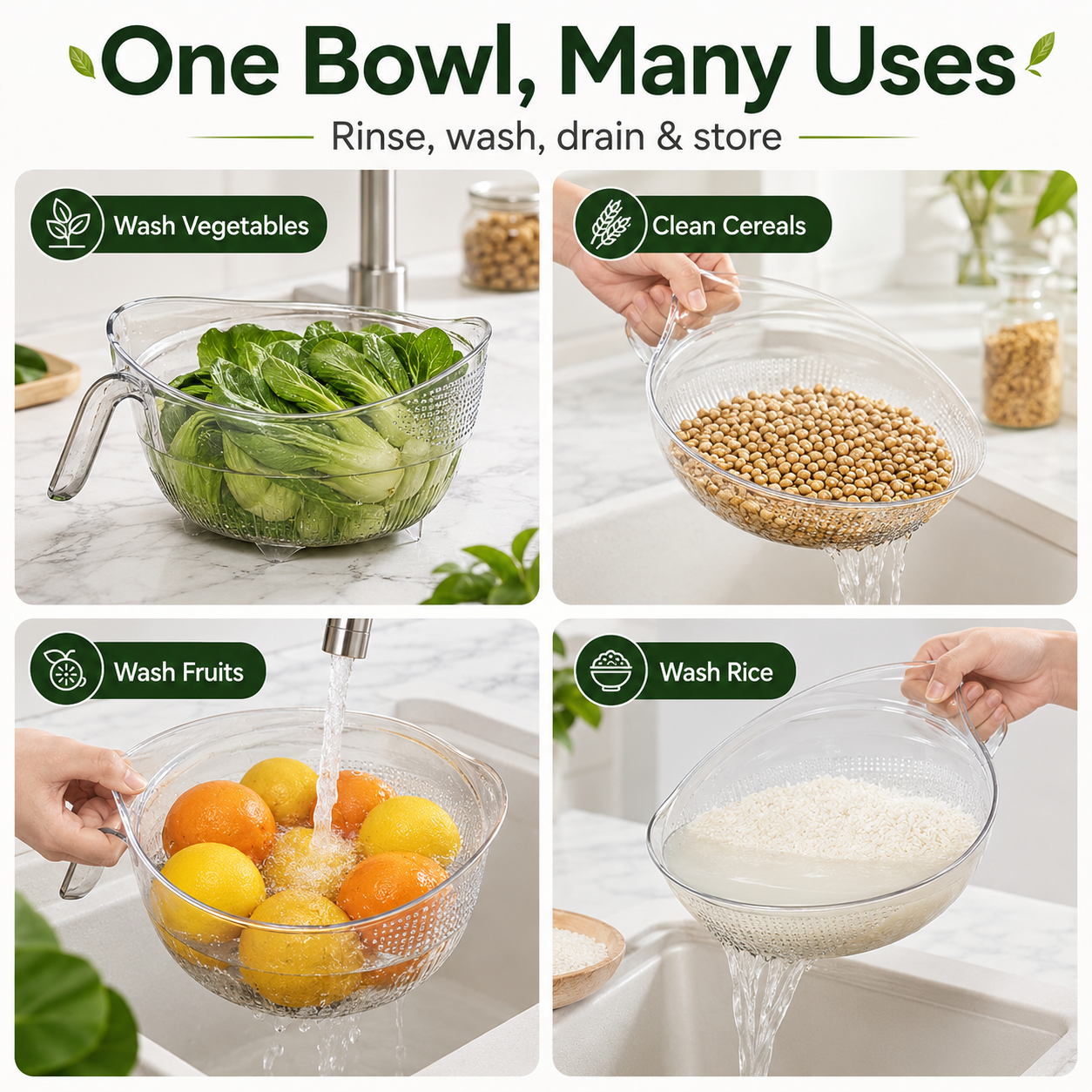 ✨All-in-One Kitchen Strainer – Wash Rice, Fruits & Veggies in Seconds 💧🥗🍚